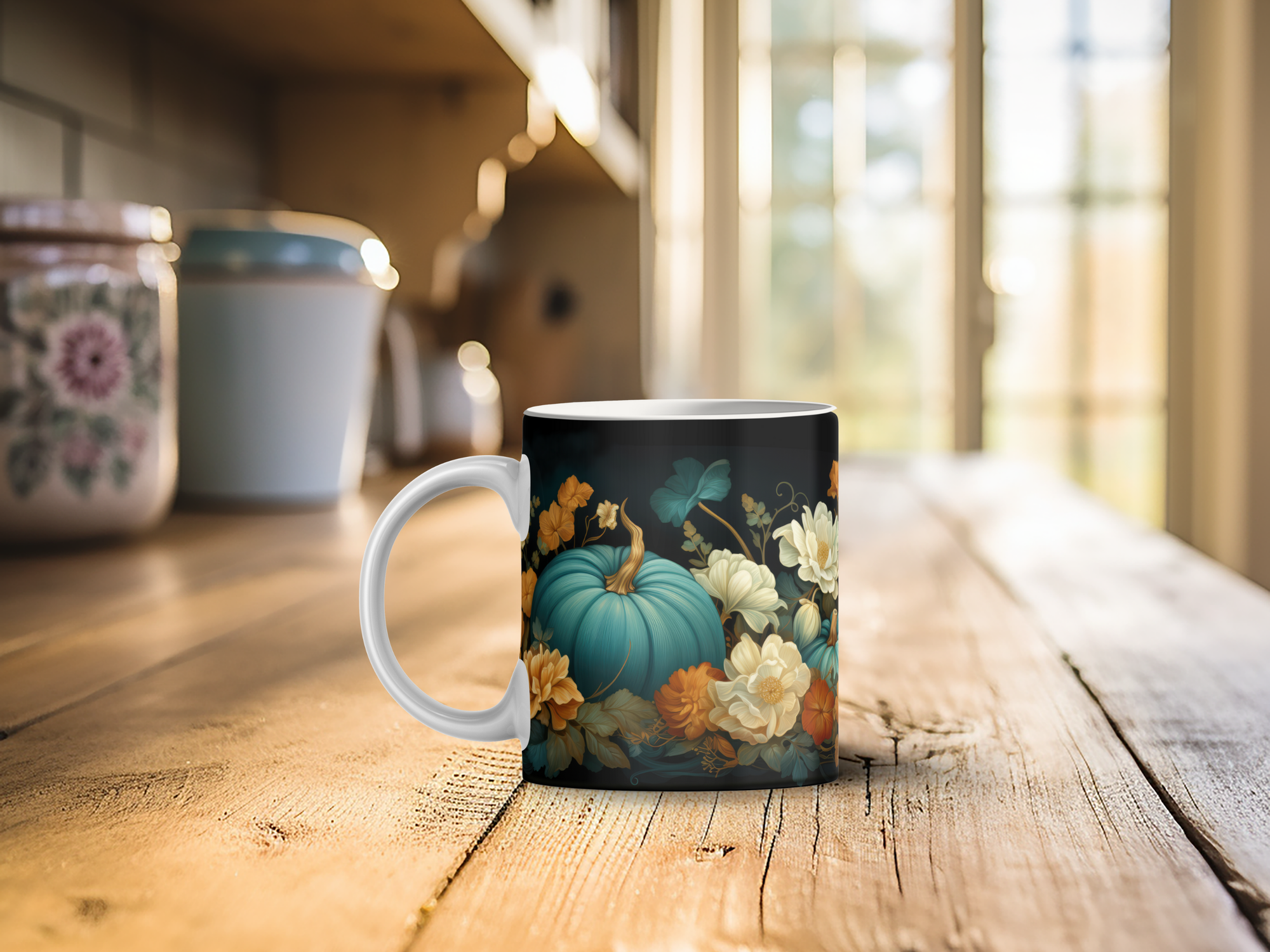 Personalized Ceramic Mug and Matching Coaster Set/11 oz or 15 oz Coffee Mug/Midnight Pumpkins #141