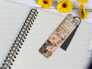 Bookmark and Tassel with Double Sided Sublimation Victorian Script & Flowers #903