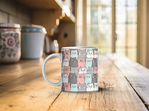 Personalized Ceramic Mug and Matching Coaster Set/11 oz or 15 oz Coffee Mug/Cartoon Cats Design #126