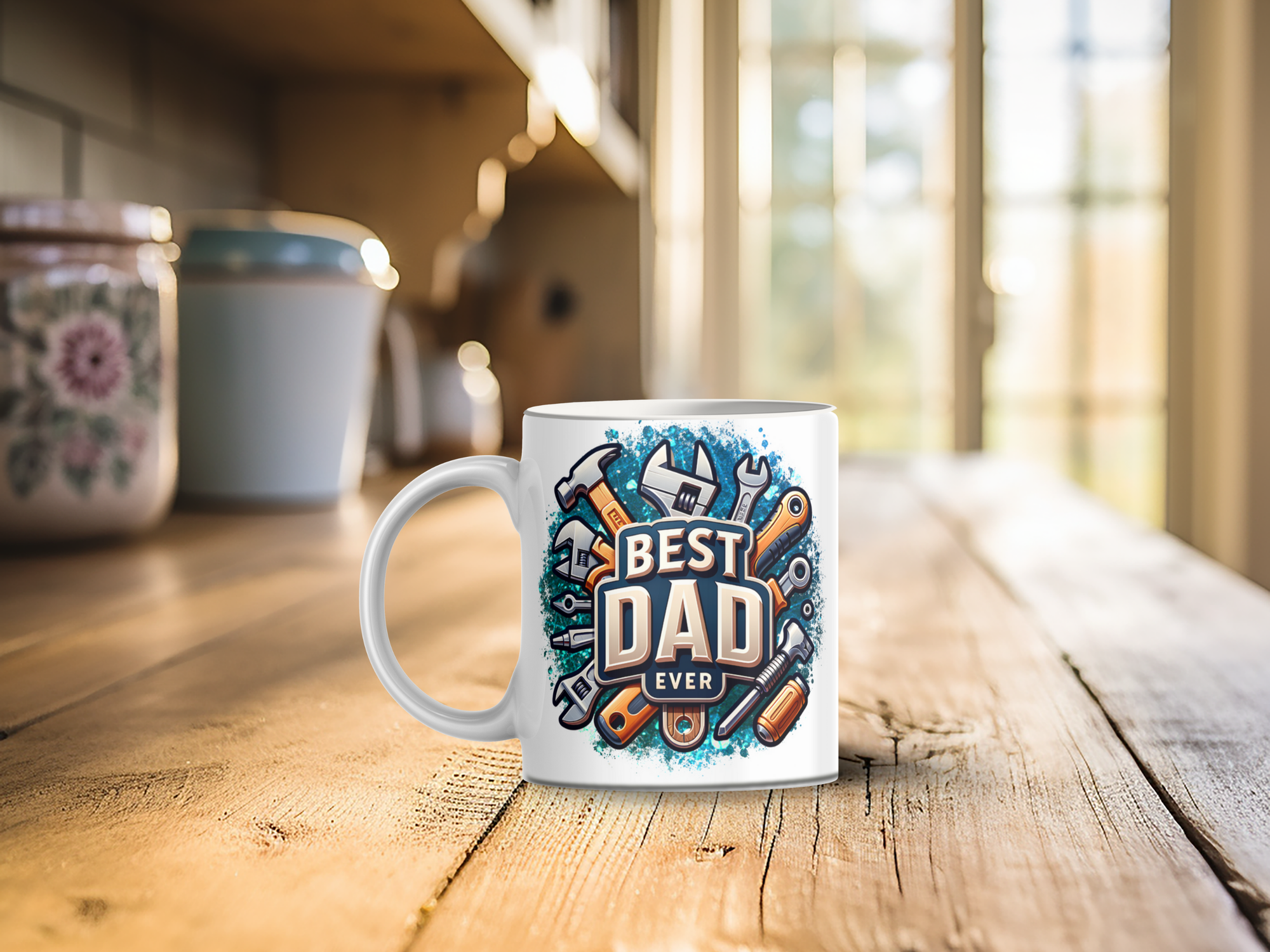 Personalized Ceramic Mug and Matching Coaster Set/11 oz or 15 oz Coffee Mug/Best Dad Ever Tools #127