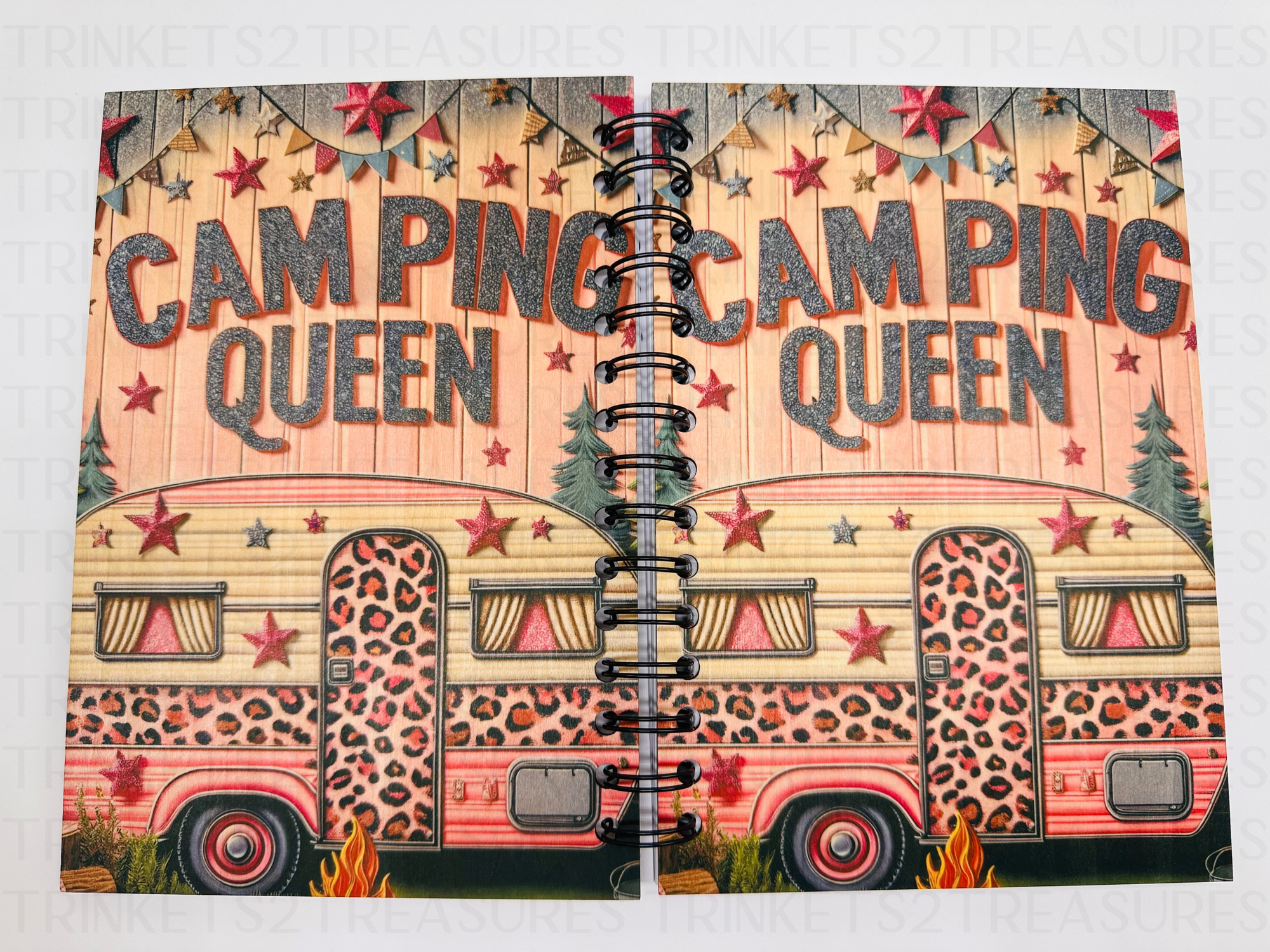 Personalized Camping Queen Wood Cover Notebook #1006