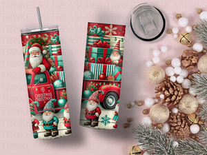 Personalized 20 oz Stainless Steel Tumbler with Metal Straw and Vintage Santa Claus #341