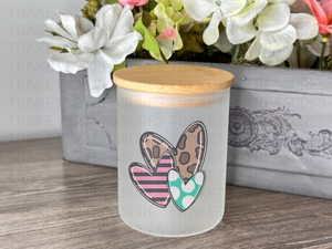 10 oz Frosted Candle Jars with Bamboo Lid/Multi-Purpose Jar/Colorful Hearts/#518