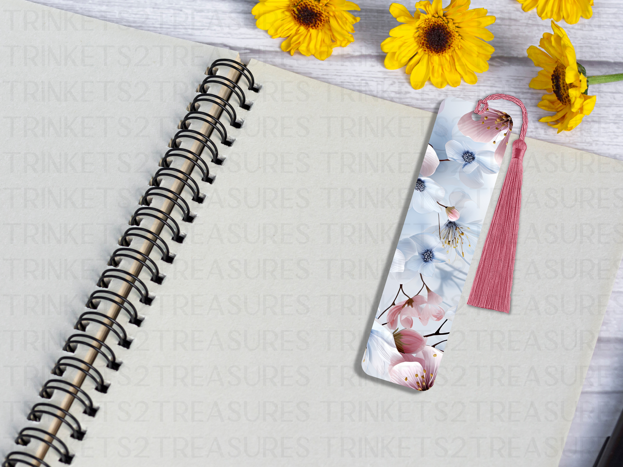 Bookmark and Tassel with Double Sided Sublimation Pink Blossoms #930