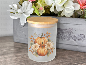 10 oz Frosted Candle Jars with Bamboo Lid/Multi-Purpose Jar/Harvest Pumpkins/#532