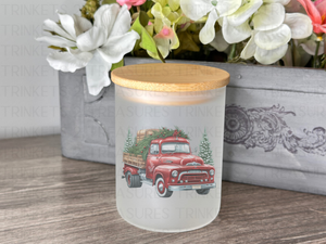 10 oz Frosted Candle Jars with Bamboo Lid/Multi-Purpose Jar/Red Truck/#531