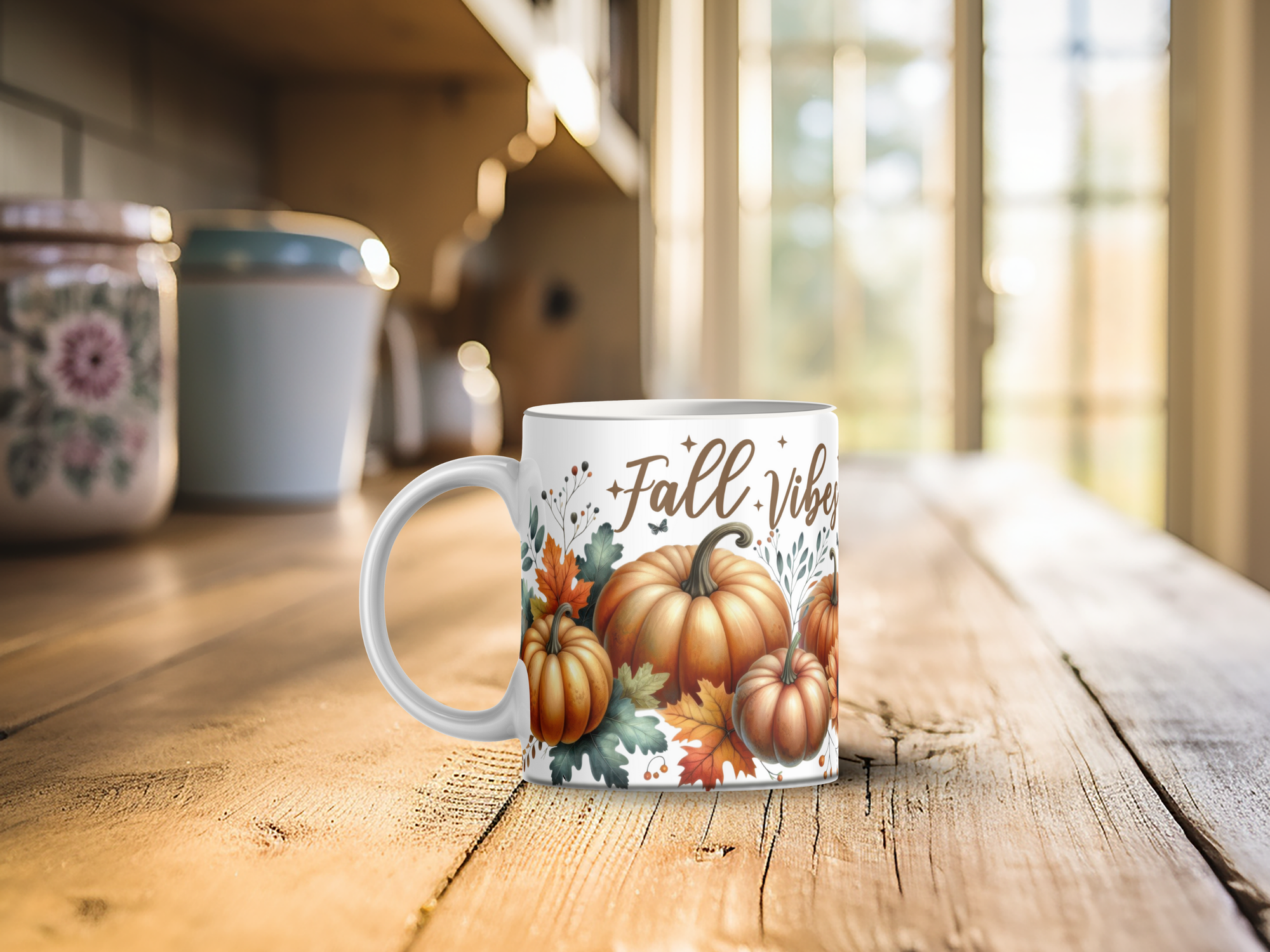 Personalized Ceramic Mug and Matching Coaster Set/11 oz or 15 oz Coffee Mug/Fall Vibes #143