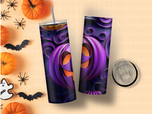 Personalized 20 oz Stainless Steel Tumbler with Metal Straw and Pumpkin Purple Delight Design #332