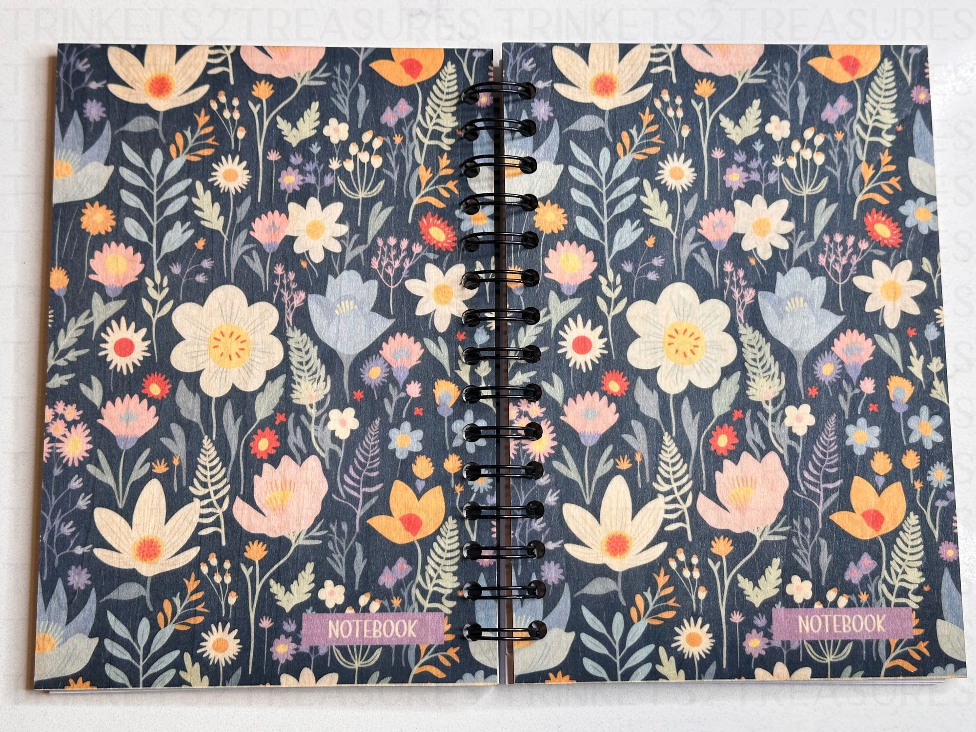 Personalized Midnight Flowers Wood Notebook #1013