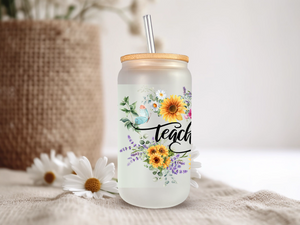 18oz Personalized  Frosted Glass Tumbler with Teacher Appreciation #223