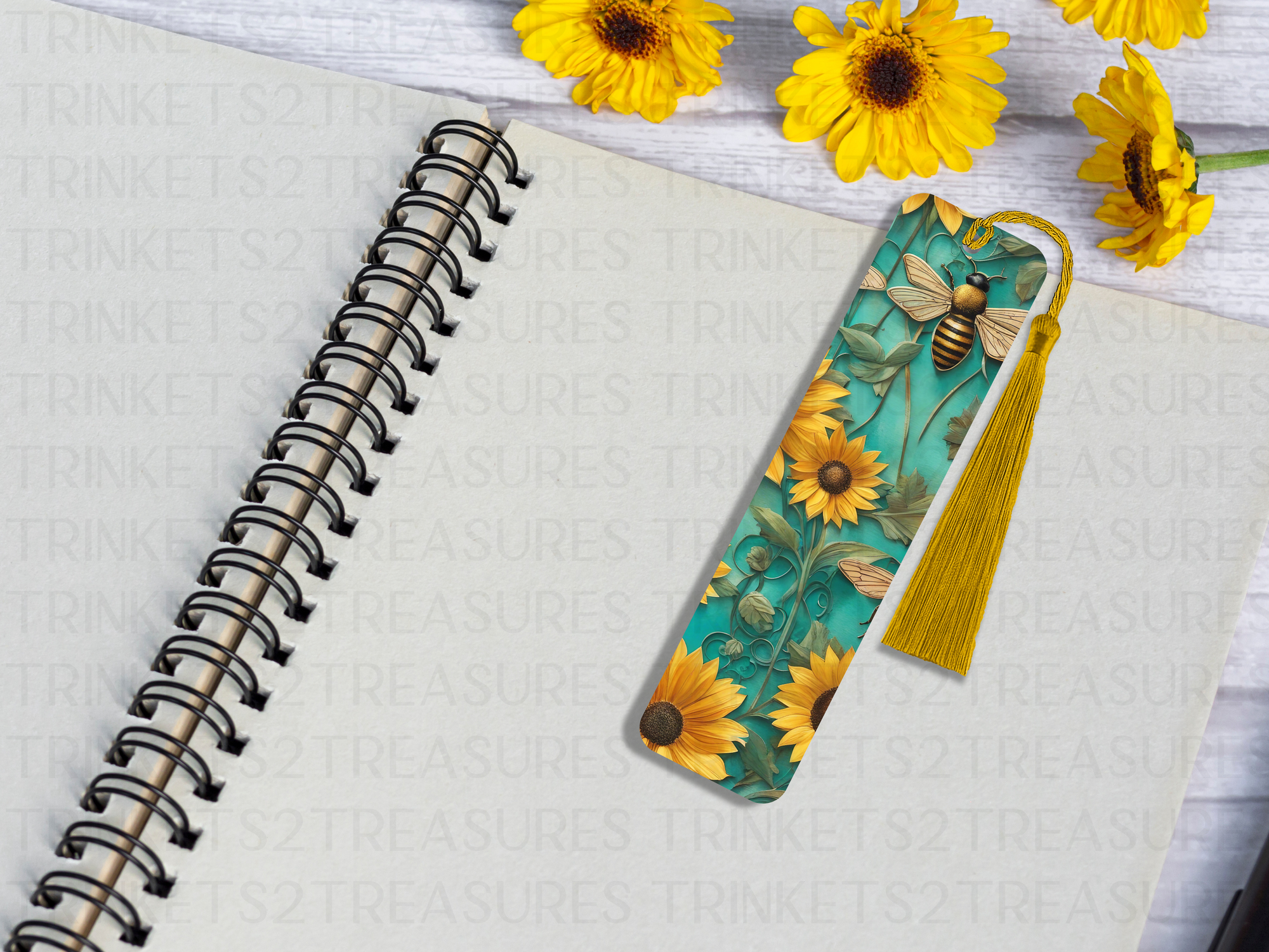 Bookmark and Tassel with Double Sided Sublimation Sunflower bee #923