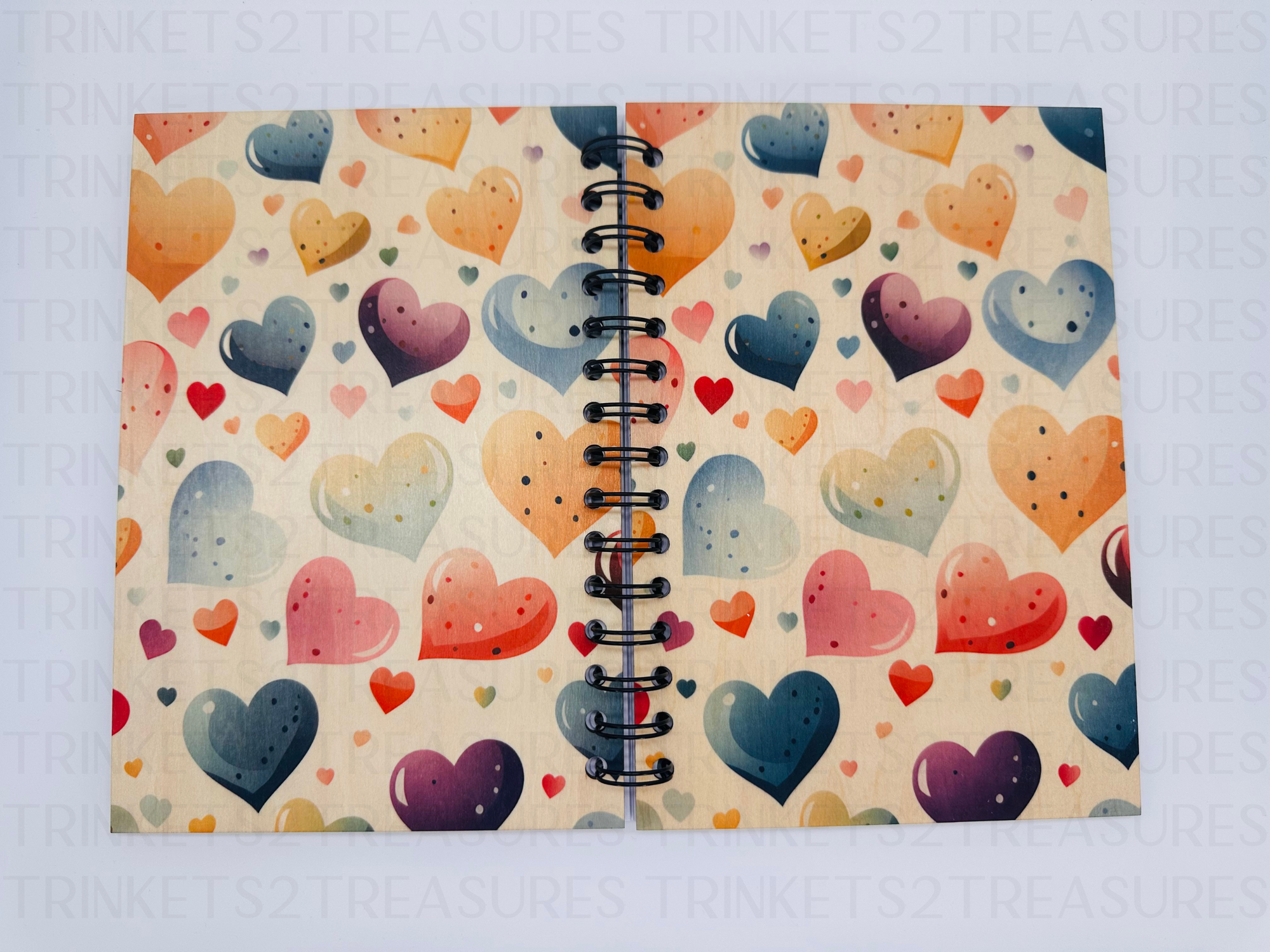 Personalized Floating Hearts Wood Cover Notebook #1011