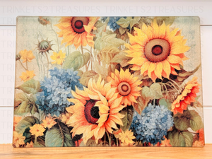 Personalized 8" x 11" Textured & Tempered Glass Cutting Board/Sunflower Field/#610