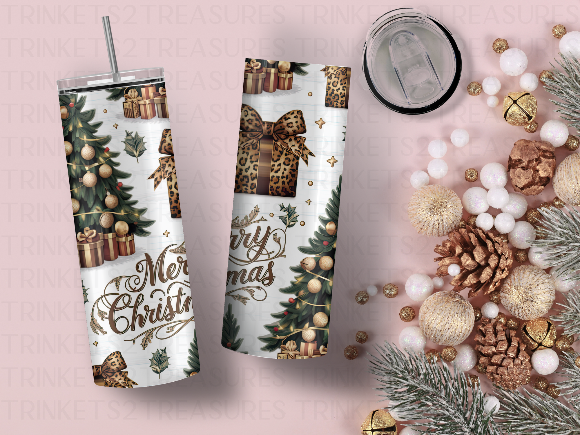 Personalized 20 oz Stainless Steel Tumbler with Metal Straw and Merry Christmas Design #324