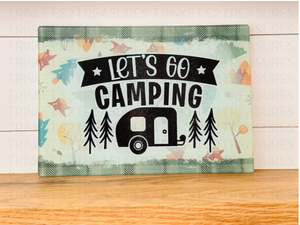 Personalized 8" x 11" Textured & Tempered Glass Cutting Board/Let's Go Camping/#611