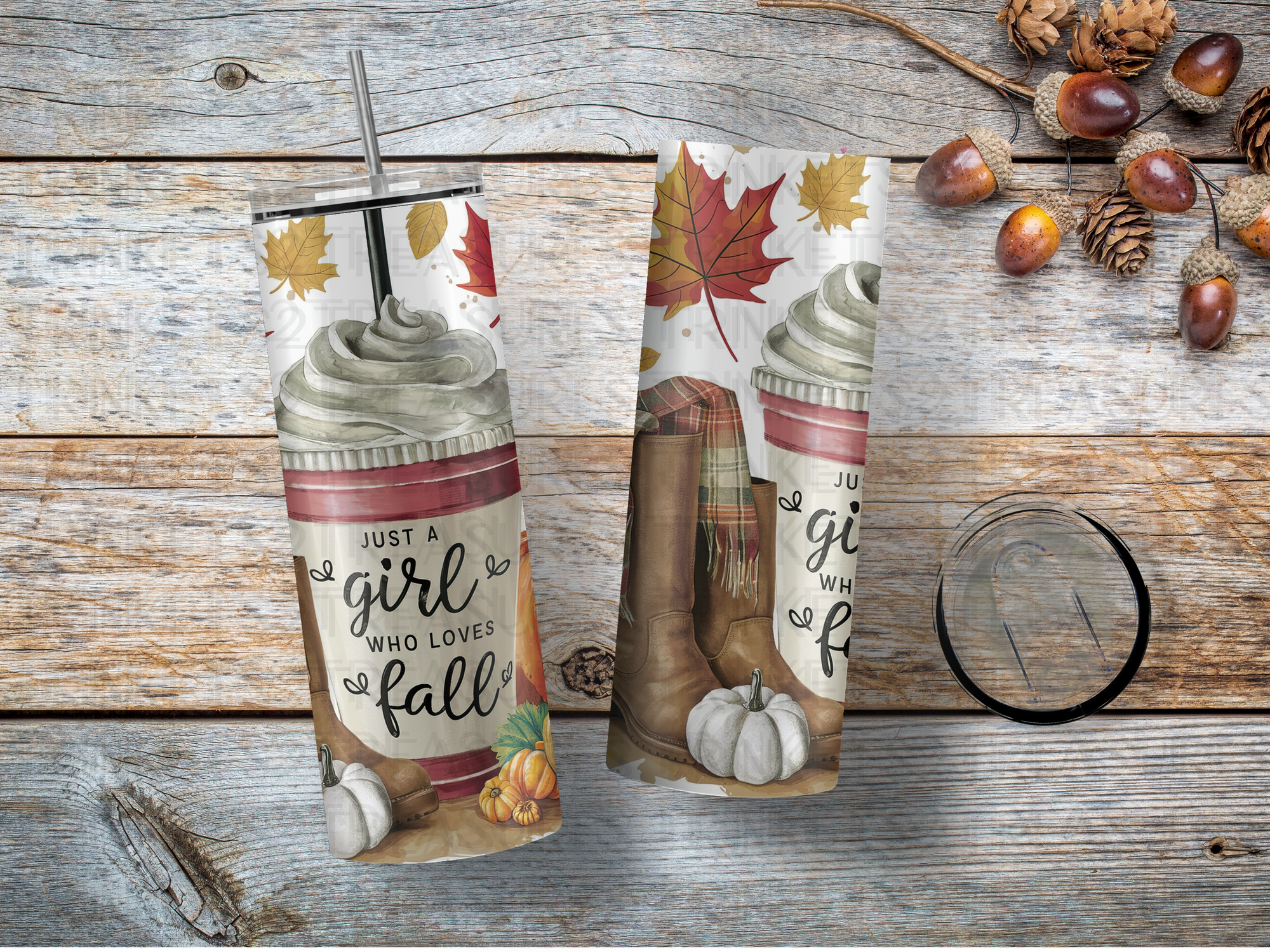 Personalized 20 oz Stainless Steel Tumbler with Metal Straw and Girl Who Loves Fall Design #339