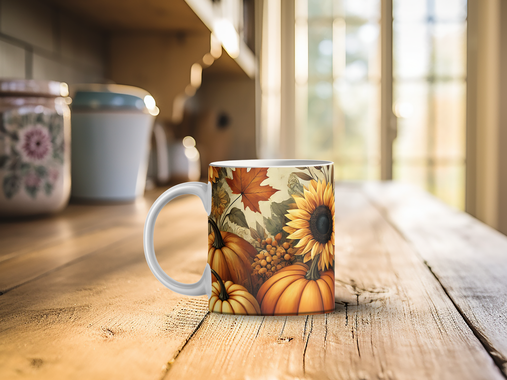 Personalized Ceramic Mug and Matching Coaster Set/11 oz or 15 oz Coffee Mug/Fall Harvest #135