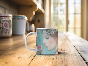 Personalized Ceramic Mug and Matching Coaster Set/11 oz or 15 oz Coffee Mug/Teal Girl #139