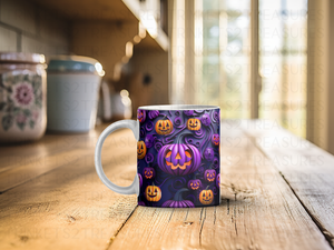 Personalized Ceramic Mug and Matching Coaster Set/11 oz or 15 oz Coffee Mug/Purple Halloween #142