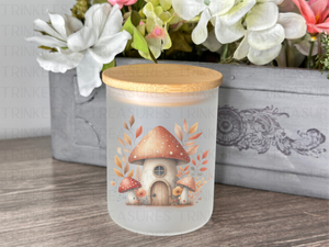 10 oz Frosted Candle Jars with Bamboo Lid/Multi-Purpose Jar/Mushroom House/#529