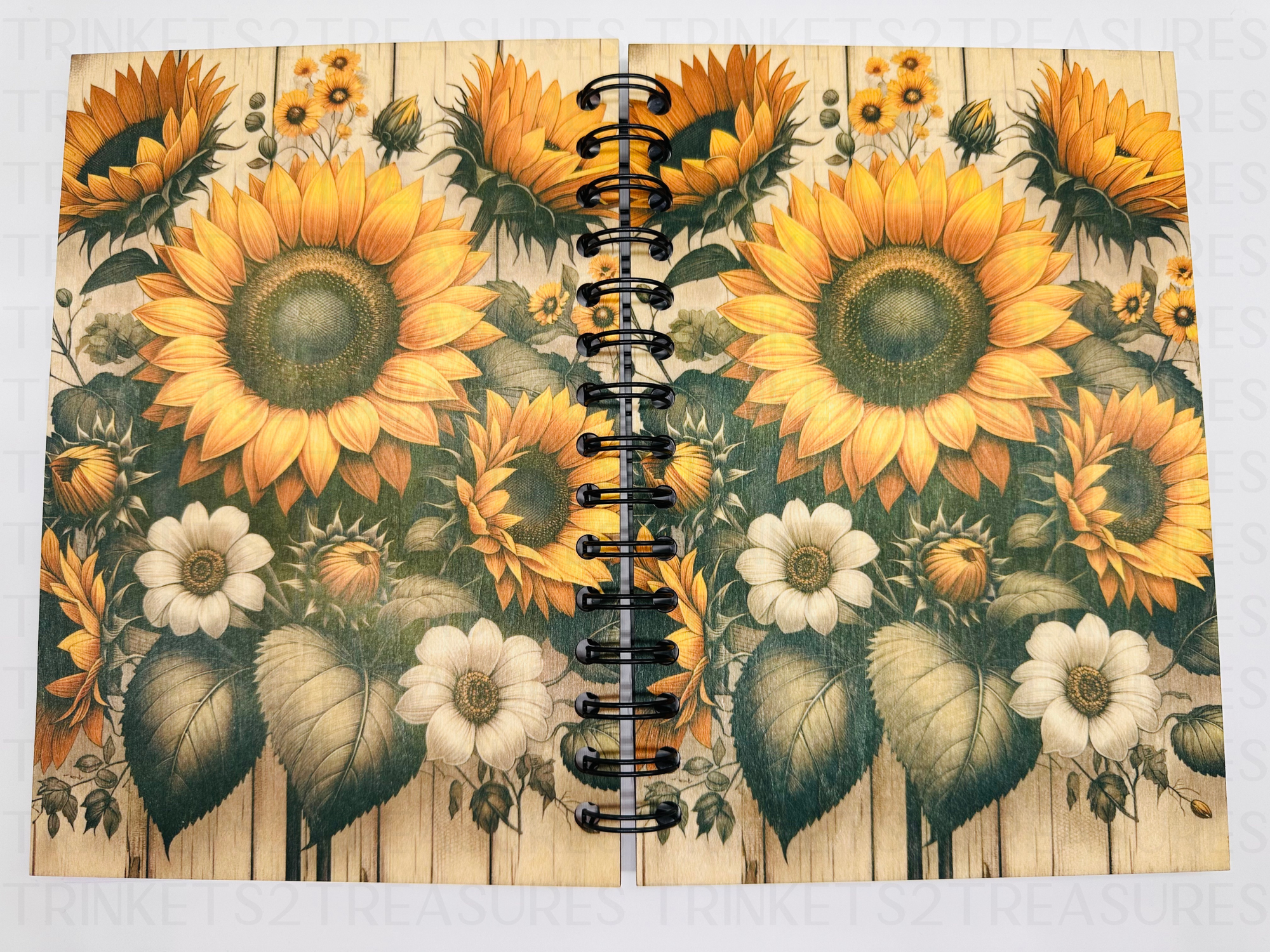 Personalized Country Sunflower Wood Cover Notebook #1007