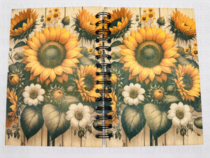 Personalized Country Sunflower Wood Cover Notebook #1007