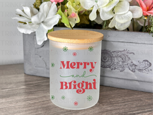 10 oz Frosted Candle Jars with Bamboo Lid/Multi-Purpose Jar/Merry & Bright/#522