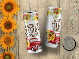 Personalized 20 oz Stainless Steel Tumbler with Metal Straw and Raised on Country Sunshine Design #327