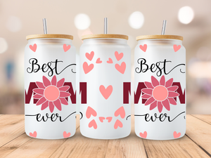 18oz Personalized  Frosted Glass Tumbler with Best Mom Ever #224