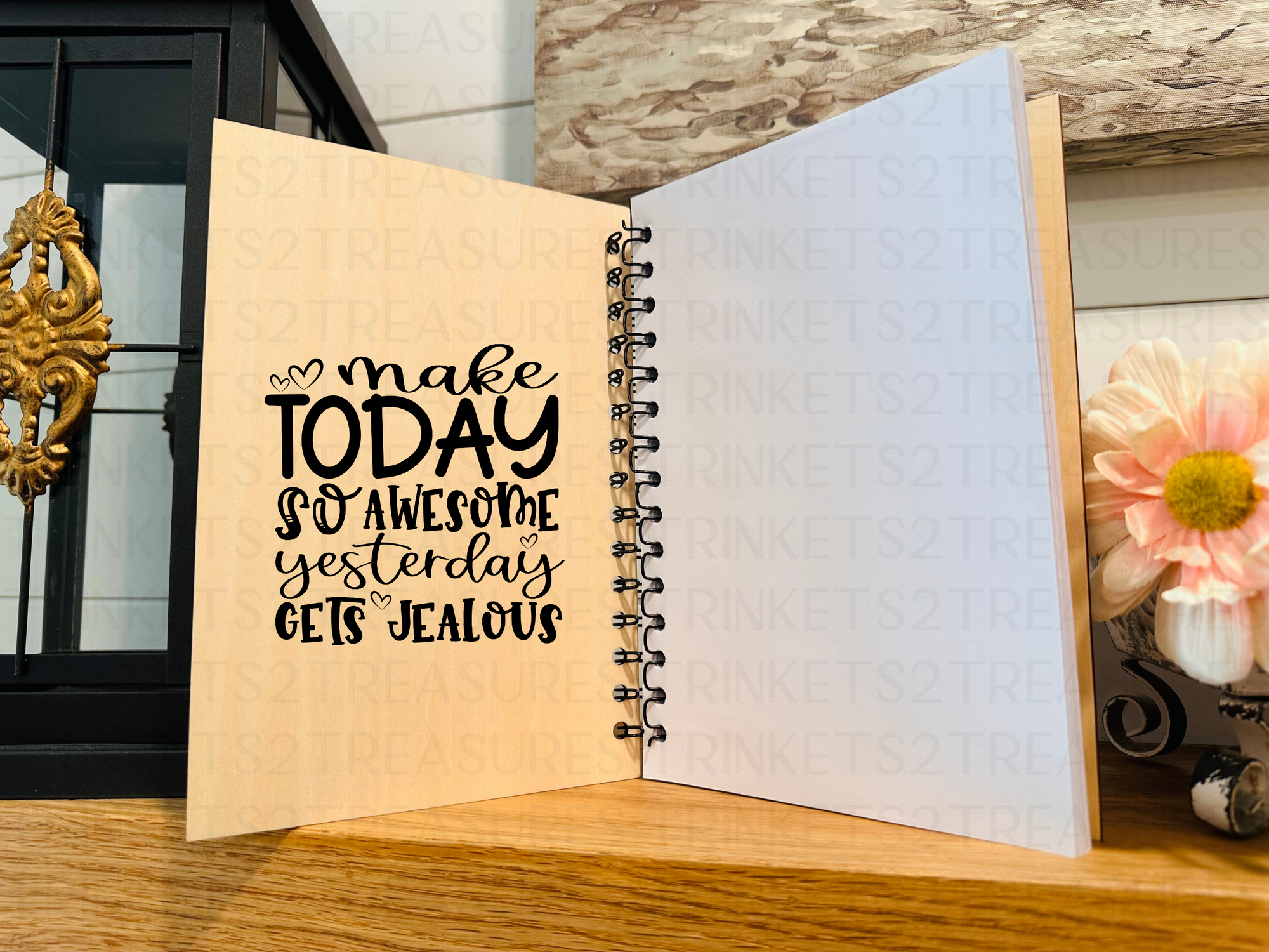 Personalized Paper Sunflower Wood Cover Notebook #1009