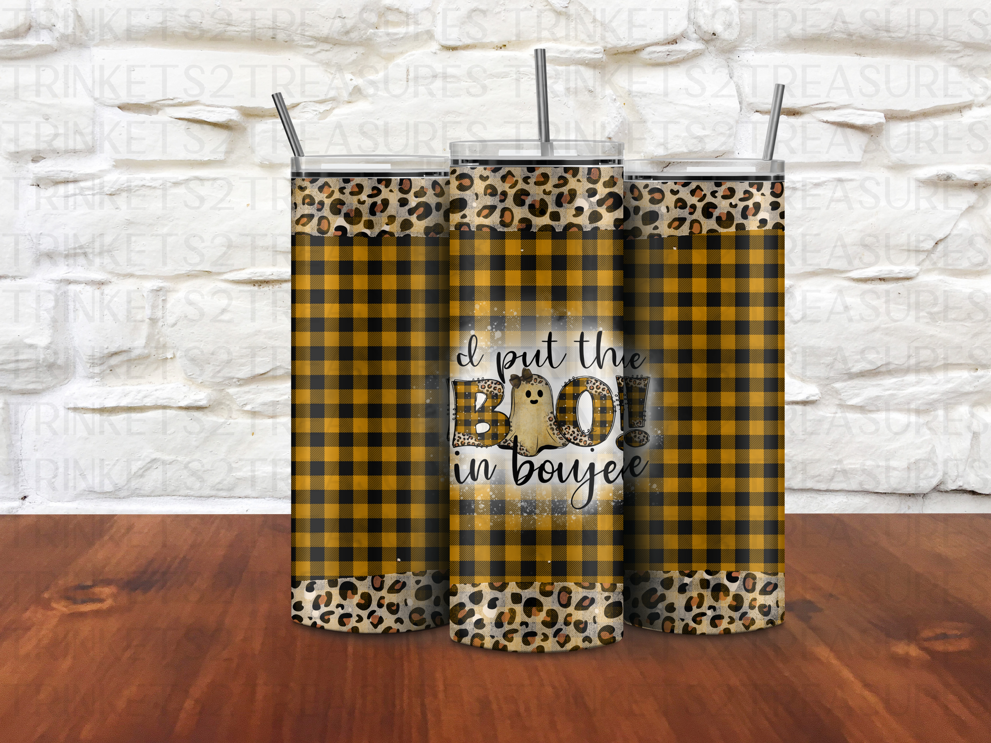 Personalized 20 oz Stainless Steel Tumbler with Metal Straw and Boo in Boujee Design #335