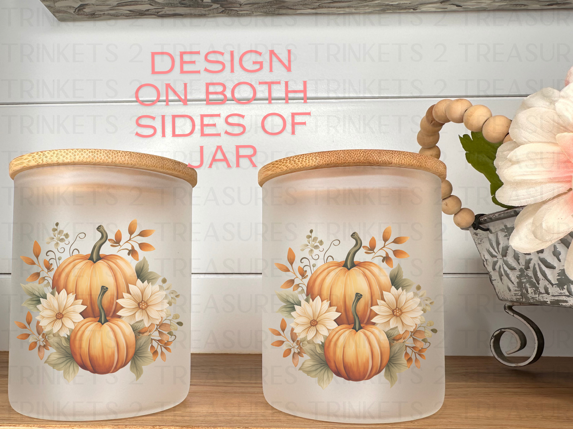 10 oz Frosted Candle Jars with Bamboo Lid/Multi-Purpose Jar/Harvest Pumpkins/#532