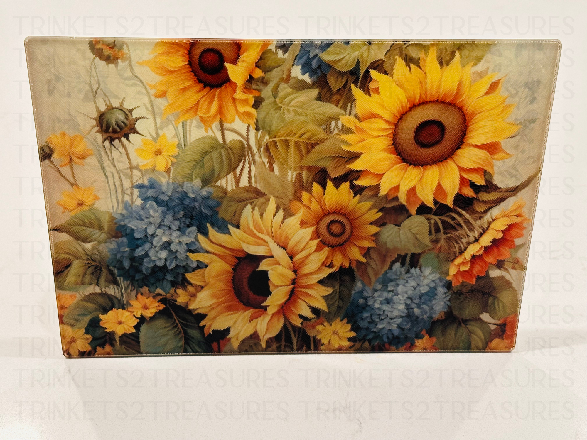 Personalized 8" x 11" Textured & Tempered Glass Cutting Board/Sunflower Field/#610