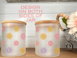 10 oz Frosted Candle Jars with Bamboo Lid/Multi-Purpose Jar/Daisies/#525