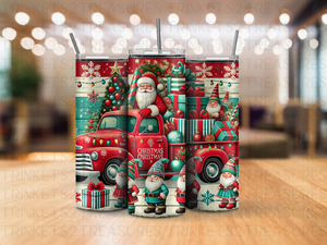 Personalized 20 oz Stainless Steel Tumbler with Metal Straw and Vintage Santa Claus #341