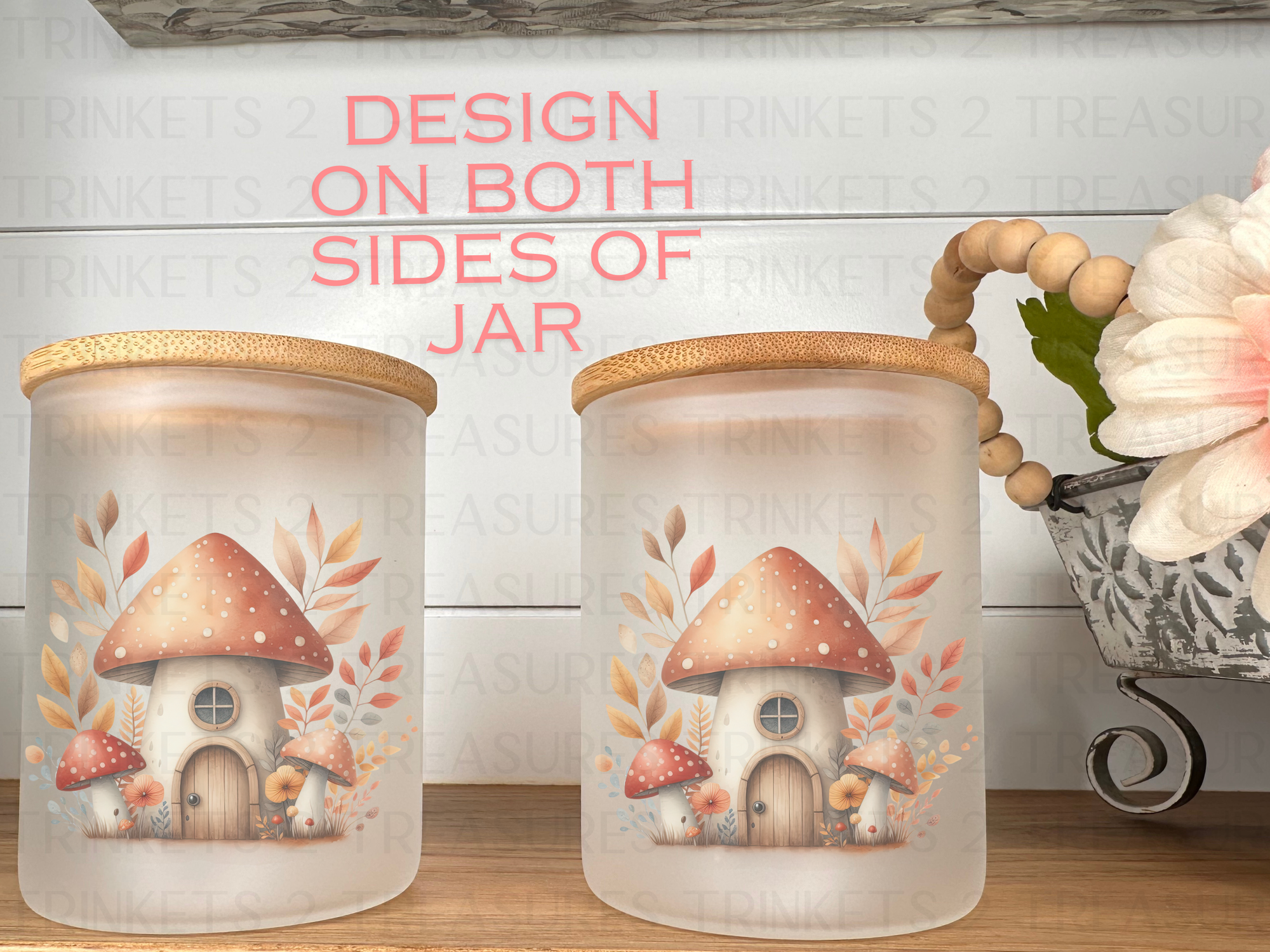 10 oz Frosted Candle Jars with Bamboo Lid/Multi-Purpose Jar/Mushroom House/#529