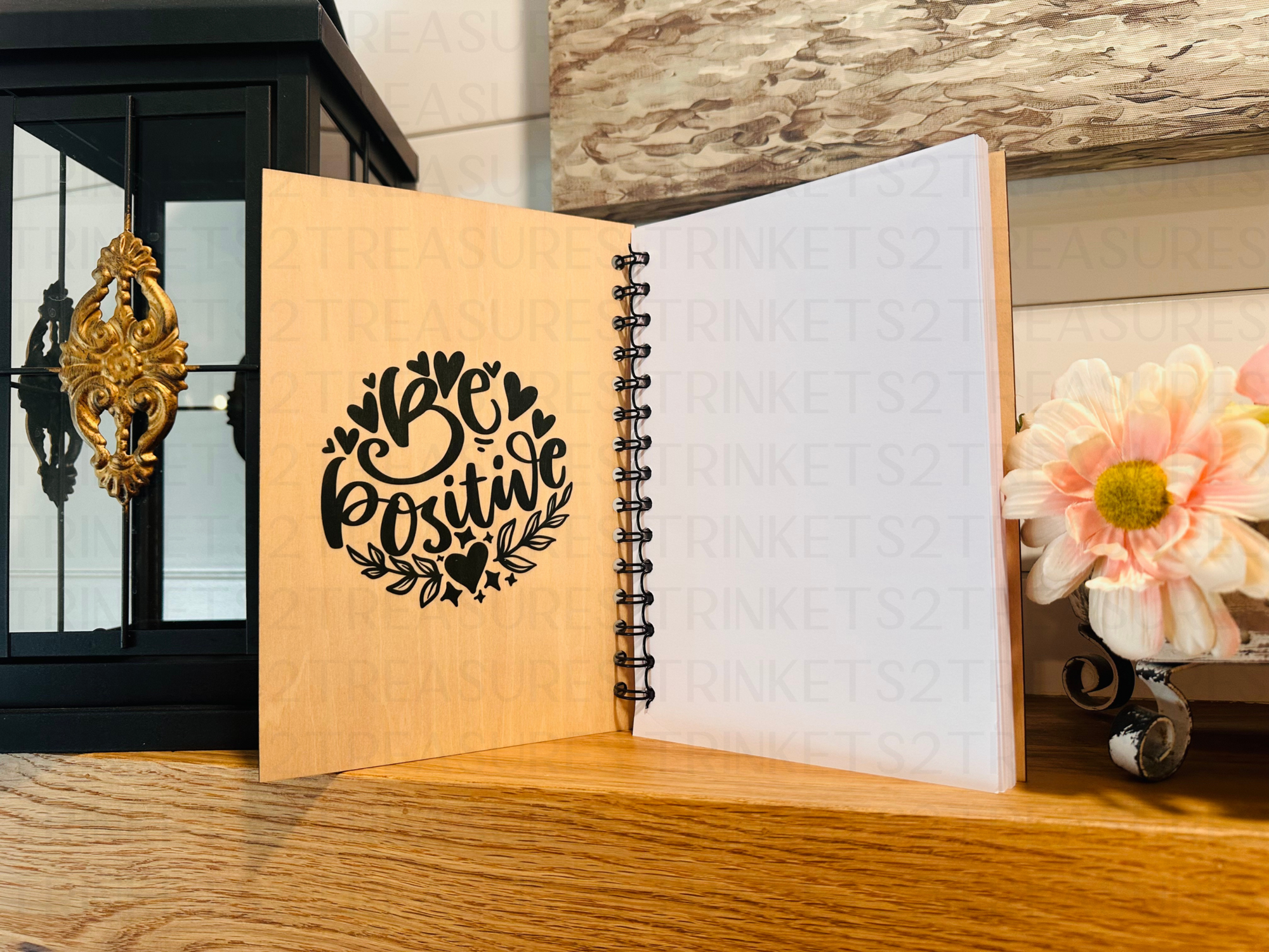 Personalized Midnight Flowers Wood Notebook #1013