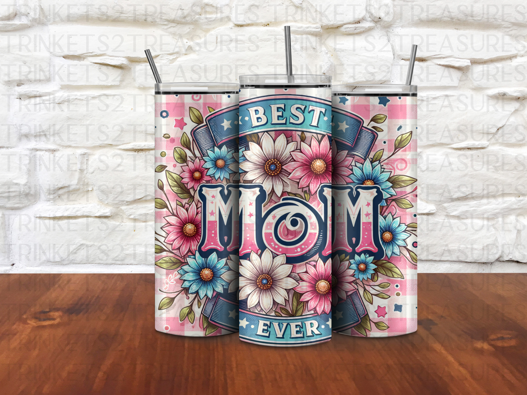 Personalized 20 oz Stainless Steel Tumbler with Metal Straw and Best Mom Ever Design #331