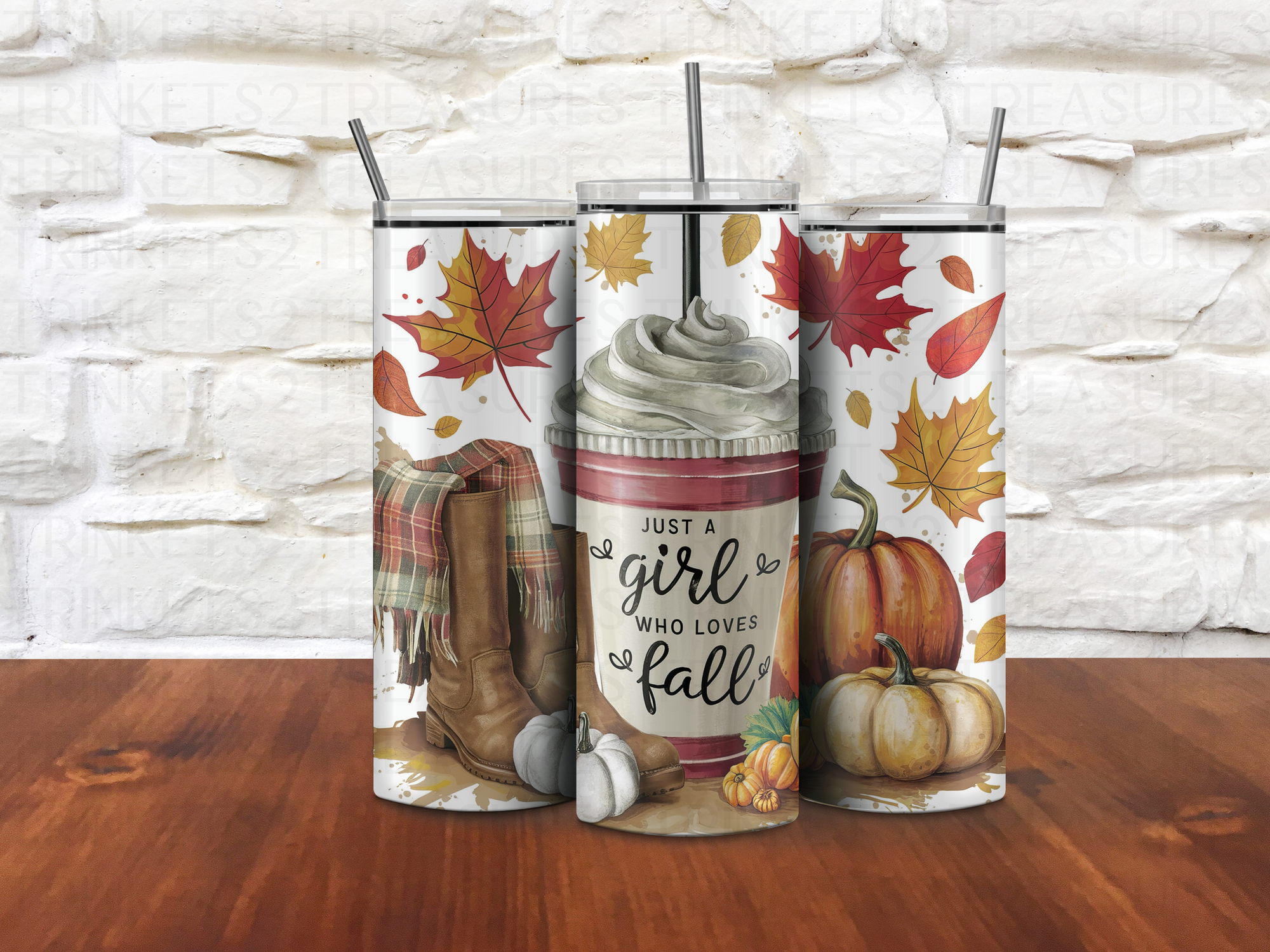 Personalized 20 oz Stainless Steel Tumbler with Metal Straw and Girl Who Loves Fall Design #339