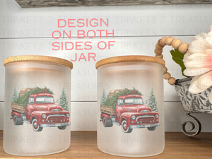 10 oz Frosted Candle Jars with Bamboo Lid/Multi-Purpose Jar/Red Truck/#531