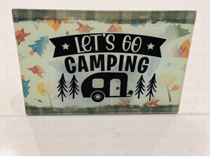 Personalized 8" x 11" Textured & Tempered Glass Cutting Board/Let's Go Camping/#611