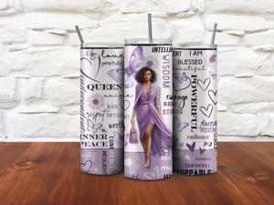 Personalized 20 oz Stainless Steel Tumbler with Metal Straw and Powerful Woman Design #333