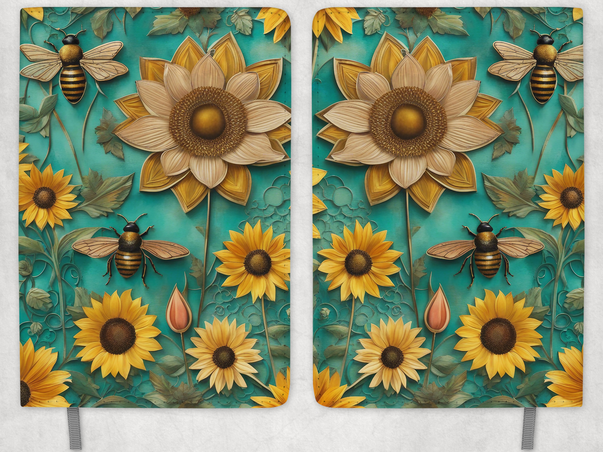 Personalized Journal and Matching Bookmark Bees & Sunflowers Keepsake Journal #805