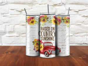 Personalized 20 oz Stainless Steel Tumbler with Metal Straw and Raised on Country Sunshine Design #327