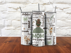 Personalized 20 oz Stainless Steel Tumbler with Metal Straw and Mom Description Designs #330