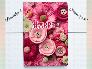 Personalized Journal and Matching Bookmark Pink Cushion Buttons Keepsake Journal #807