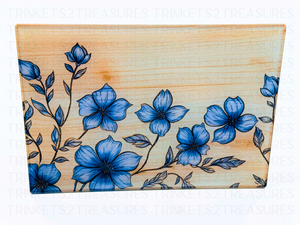 Personalized 8" x 11" Textured & Tempered Glass Cutting Board/Blue Flowers/#600