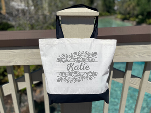 Personalized Canvas Tote Bag with Matching Canvas Make-up Flower Vine #726