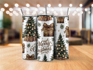 Personalized 20 oz Stainless Steel Tumbler with Metal Straw and Merry Christmas Design #324