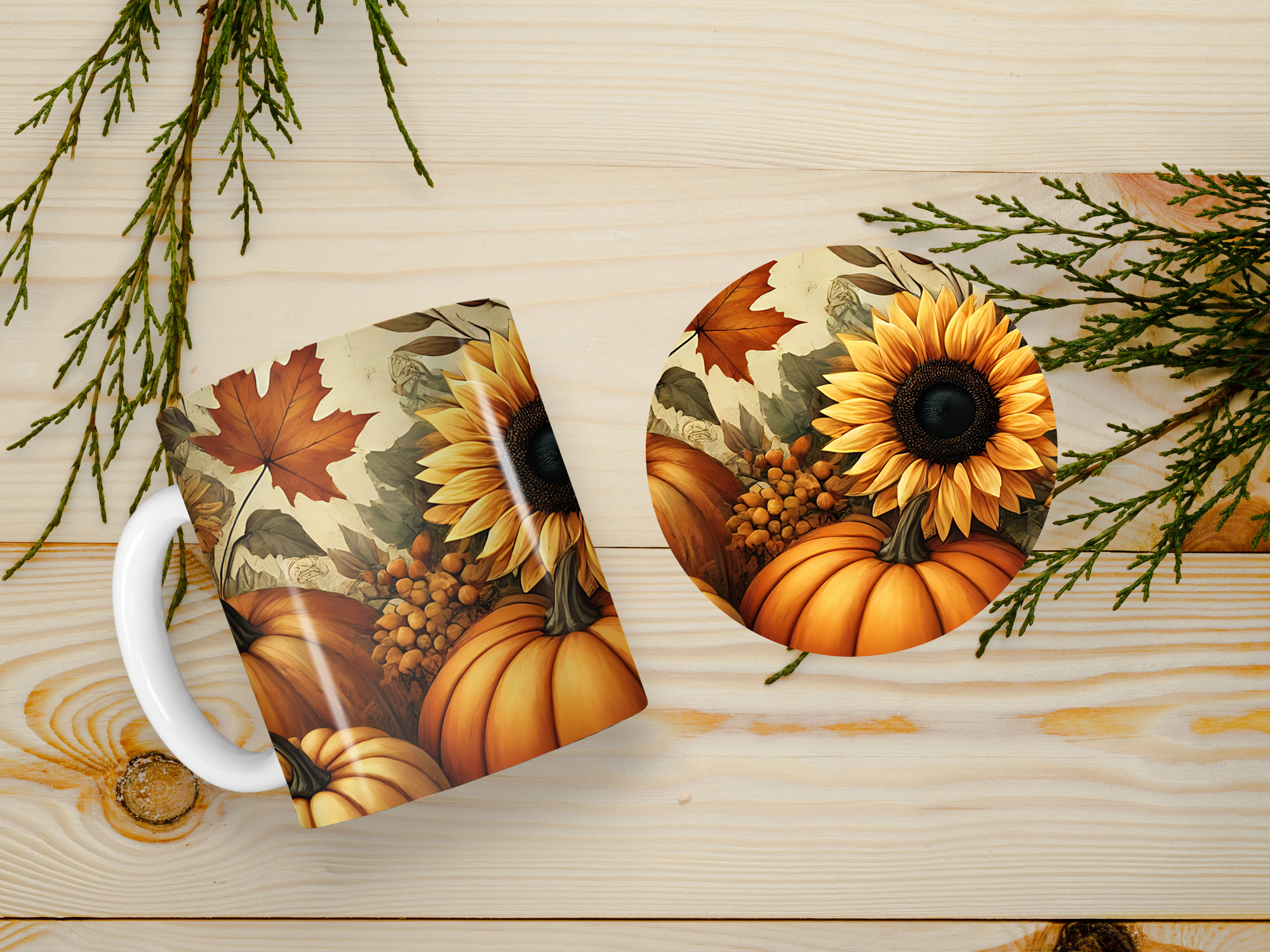 Personalized Ceramic Mug and Matching Coaster Set/11 oz or 15 oz Coffee Mug/Fall Harvest #135